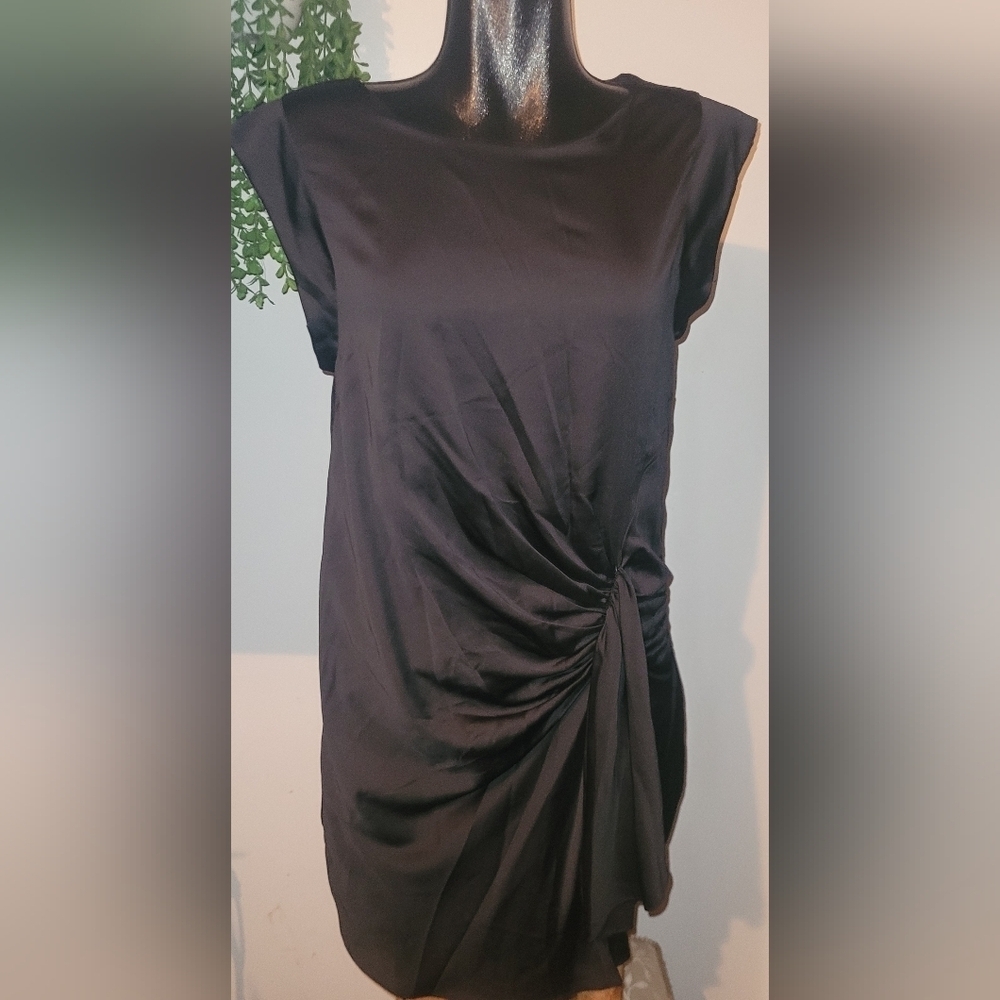 Vero Moda Black Short Cap Sleeve Satin Dress Size M